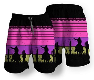 Short Masculino Country Moda Praia Campero Roxo/rosa