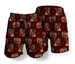 Short Masculino Country Bermuda Moda Praia Vermelho Montaria Cavalos Campero