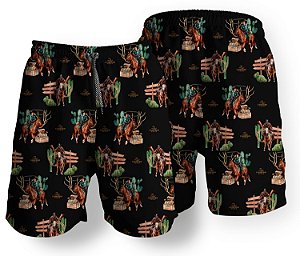 Short Masculino Country Bermuda Moda Praia Preto Montaria Cavalos Campero