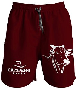 Short Masculino Rodeio Country Boi Nelore Moda Praia Campero Vermelho