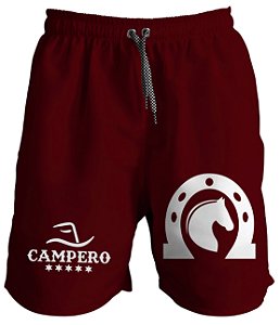 Short Masculino Country Moda Praia Campero Ferradura Cavalo Bruto Vermelho