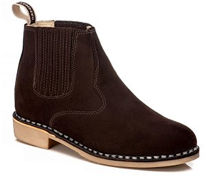 Bota Botina Vira Francesa Masculina Rodeio Couro Nobuk Marrom/Café Bico redondo Ref 197