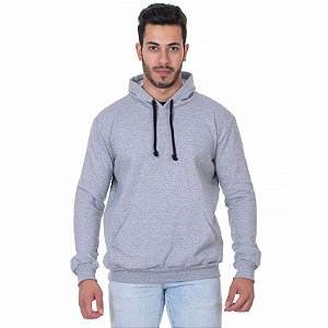 Blusa Moletom Canguru Country Masculino Flanelado Cinza Mescla Com Bolso Canguru e Capuz