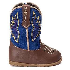 Sapatinho Botinha Texana Infantil Bebe Menino Azul Country cano longo