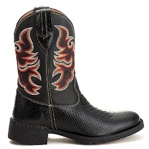 Bota Texana Country Masculina Couro Bordada Preta Ref853