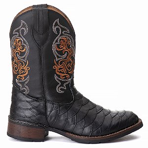 Bota Texana Escamada Country Couro Bico Redondo Masculino Ref861