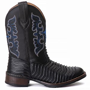 Bota Texana Country Couro Bico Redondo Masculino Preto Ref862