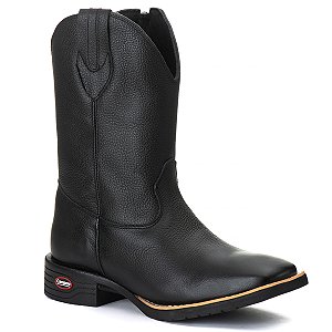 Bota Texana Couro Liso Preto Bico Quadrado Ref 854