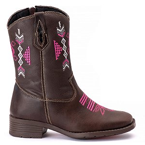 Bota Texana Feminina Infantil Em Couro Latego Café 515