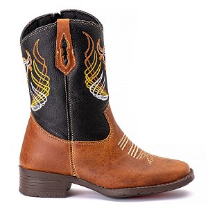 Bota Texana Masculina Infantil Em Couro Fóssil Mostarda 514