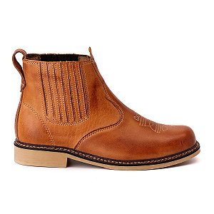 Botina Couro Conforto Solado Latex Whisky Ref 0108