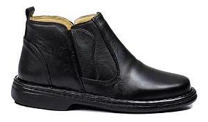 Bota Masculina Botina Confort Anti-Stress Diabeticos e Esporão Em Couro Cor Preto Ref 211