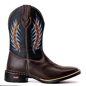 Bota Texana Rodeio Masculina Em Couro Liso Floter Cor Café Bico Quadrado 801