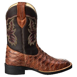 Bota Texana Escamada Masculina bico quadrado Peão Marrom Ref 844