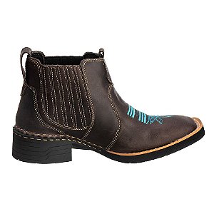Bota Texana Feminina Botina Bico quadrado bordado azul Ref 761