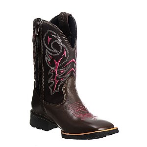 Bota Texana Feminina Couro Café/ Rosa Ref 732