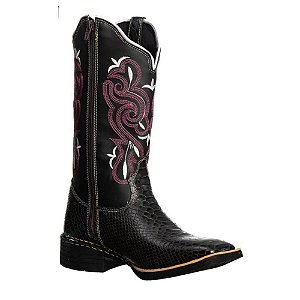 Bota texana feminina bico quadrado Anaconda Preto Ref 711