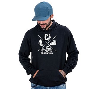Blusa moletom Masculino Country Preto Com Capuz e Bolso Canguru Agro Agronomia
