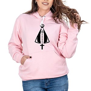 Blusa Moletom Nossa Senhora Aparecida Feminino Rosa Country Com Capuz e Bolso Canguru