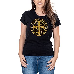 Camiseta Feminina Country Medalha de São Beto Manga curta Preta