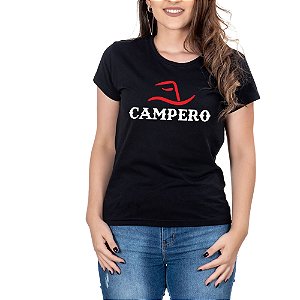Camiseta Feminina Country Campero Manga curta Preta