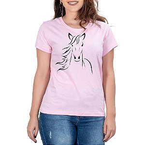 Camiseta Feminina Country Amor por Cavalos Manga curta rosa