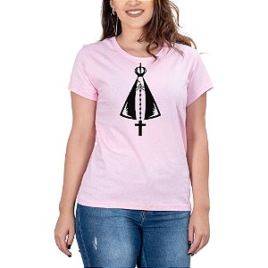 Camiseta Feminina Country Nossa Senhora Aparecida Manga curta rosa