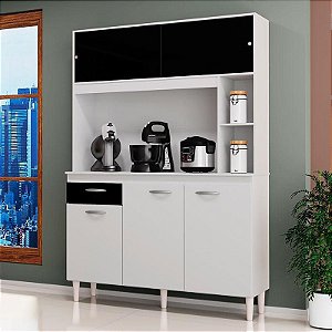 Armário de cozinha branco preto 120cm - Duda