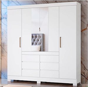 Guarda Roupa Casal 4 Portas, Espelho e 6 Gavetas Cádis - branco
