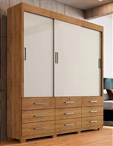 Guarda Roupa 3 portas de correr e 9 gavetas ITAPEMA CEDRO/AREIA Flex