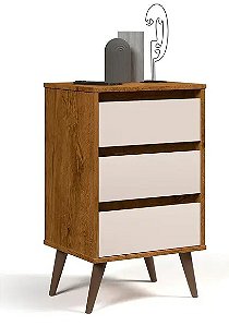 Mesa de Cabeceira 3 gavetas RETRÔ WOOD FREIJO/OFF WHITE