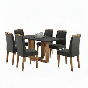 Conjunto de mesa HANA com 6 cadeiras Gol 1,60x80 MEL-CINZA/CINZA