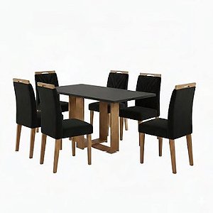 Conjunto de mesa HANA com 6 cadeiras Gol 1,60x80 MEL-CINZA/PRETO