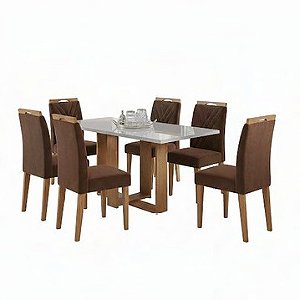 Conjunto de mesa HANA com 6 cadeiras Gol 1,60x80 MEL- OFF WHITE/MARROM
