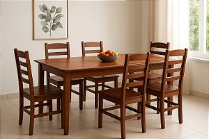 Conjunto de mesa VERNIZ com 6 cadeiras