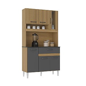 KIT COZINHA CORAL 6 portas DAMASCO RIPADO/CINZA