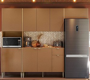 Cozinha Completa Soul com Balcão com Tampo 9 Portas 1 Gaveta Nicho p/ Micro-ondas CARAMELO