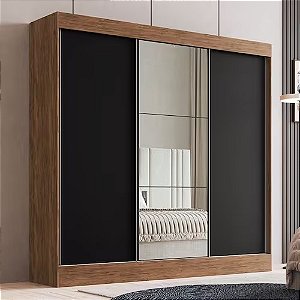 Guarda Roupa Casal Michigan 3 Portas 4 Gavetas 100% MDF com Espelho CASTANHO/PRETO