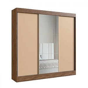 Guarda Roupa Casal Michigan 3 Portas 4 Gavetas 100% MDF com Espelho CASTANHO/NUDE