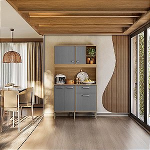 Cozinha Compacta 5 Portas 1 Gaveta LIV FREIJO/CINZA