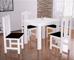 Conjunto De Mesa Estilo Com 4 Cadeiras Branco e Preto - Arauna