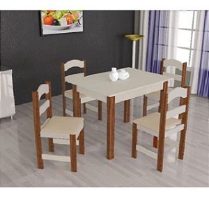 Mesa com 4 Cadeiras madeira - Praiana Arauna madeirado off
