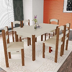 Mesa com 6 Cadeiras madeira - Praiana Arauna bege