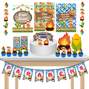 Kit festa fácil Kit só um Bolinho Festa Junina Azul Menino Mesversario