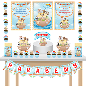 Kit Festa Fácil Kit Só Um Bolinho Arca de Noe Azul Mêsversario Aniversário