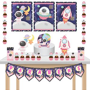 Kit Festa Fácil Kit Só Um Bolinho Astronauta Rosa Azul Mêsversario Aniversário