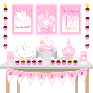 Kit Festa Fácil Kit Só Um Bolinho Batizado Rosa
