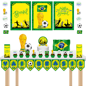 Kit festa fácil Kit Bolinho Básico Copa do Mundo Futebol Brasil Mêsversário Aniversário Torcida