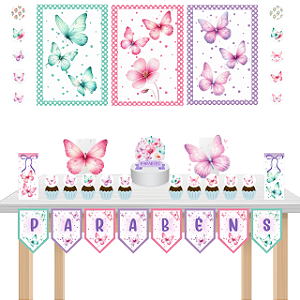 Kit festa fácil Kit Bolinho Básico Borboletas Mêsversário Aniversário