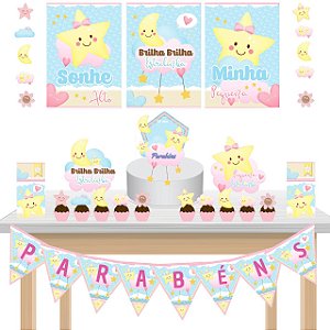 Kit festa fácil Kit Bolinho Básico Brilha Brilha Estrelinha Mêsversário Aniversário